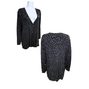 Designs & Co Lane Bryant Cardigan Top Women's Size 18/20 Black/Silver Stretch‎